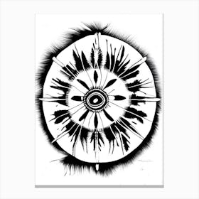 Native American Medicine Wheel Symbol Black And White Painting Canvas Print