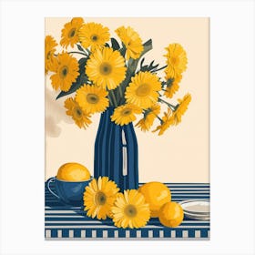 Gerbera Daisy Flowers On A Table   Contemporary Illustration 1 Canvas Print