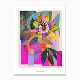 Passionflower 3 Neon Flower Collage Poster Canvas Print