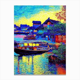 Hoi An Vietnam Pointillism Style Tropical Destination Canvas Print