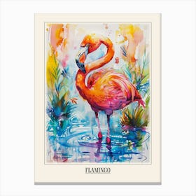 Flamingo Colourful Watercolour 1 Poster Canvas Print