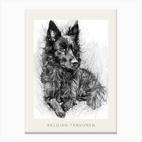 Belgian Tervuren Dog Line Sketch 3 Poster Canvas Print