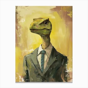 Mustard Painting Of A Dinosaur Lizard In A Suit 2 Canvas Print