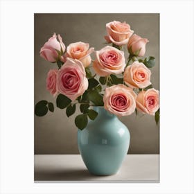A Vase Of Pink Roses 3 Canvas Print
