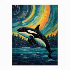 Orca Whale Moonlight Swirls 2 Canvas Print
