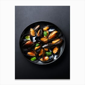 Seafood. Mussels — Food kitchen poster/blackboard, photo art Canvas Print