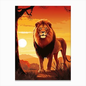 African Lion Sunset Painting 4 Canvas Print