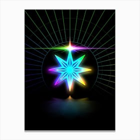Neon Geometric Glyph in Candy Blue and Pink with Rainbow Sparkle on Black n.0421 Canvas Print