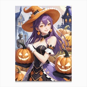 Sexy Girl With Pumpkin Halloween Painting (2) Canvas Print