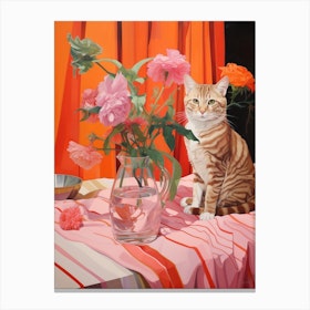 Cat And Flowers Still Life Canvas Print