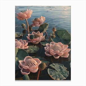 Pink Lotus Knitted In Crochet 5 Canvas Print