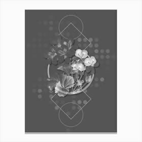 Vintage Crane's Bill Geranium Botanical with Line Motif and Dot Pattern in Ghost Gray n.0408 Canvas Print
