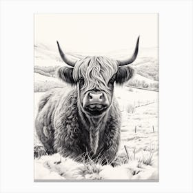 Snowy Highland Cow Stippling Illustration Canvas Print