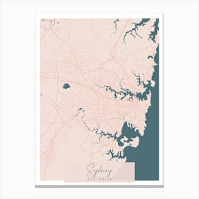 Sydney Australia Pink and Blue Cute Script Street Map 1 Canvas Print