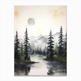 Watercolour Of Great Bear Rainforest   British Columbia Canada 1 Canvas Print