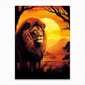 African Lion Sunset Painting 6 Canvas Print