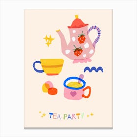 Colorful Tea Party Risograph 1 Canvas Print