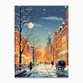 Winter Travel Night Illustration Glasgow United Kingdom 2 Canvas Print