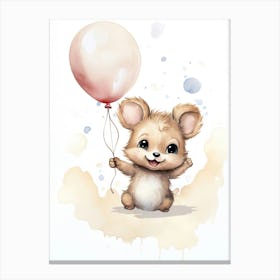 Baby Ladybug Flying With Ballons, Watercolour Nursery Art 3 Canvas Print