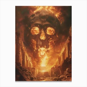 Retro Pc Cover Art From Game, Ancient Architecture, Flames, Skulls, Symmetrical Composition, The Tombs Of Torment Stampe su tela