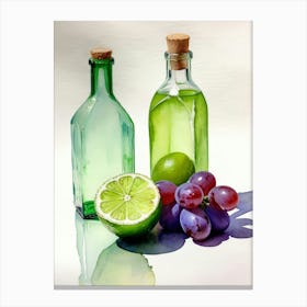 Lime and Grape near a bottle watercolor painting 4 Canvas Print