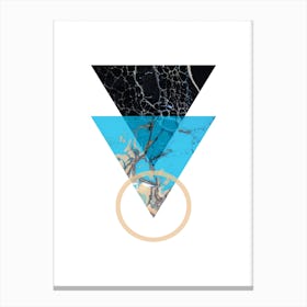 Blue Sand and Marble Triangles Geometric Canvas Print