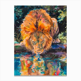 Masai Lion Drinking From A Watering Hole Fauvist Painting 4 Canvas Print