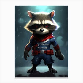 Raccoon In Superhero Costume Cute Funny 3 Canvas Print