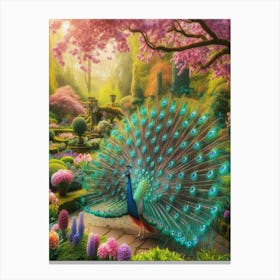 Peacock In The Garden Canvas Print