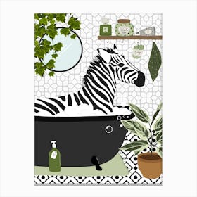 Zebra In Bath Black And White Stampe su tela