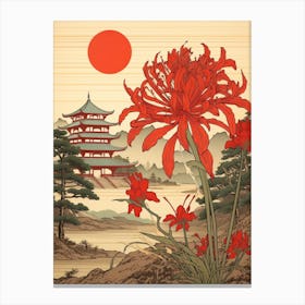 Higanbana Red Spider Lily 3 Japanese Botanical Illustration Canvas Print