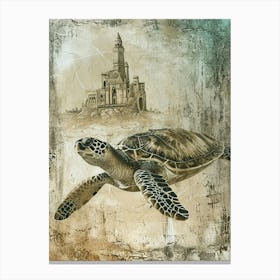 Vintage Turtle With A Castle 1 Canvas Print