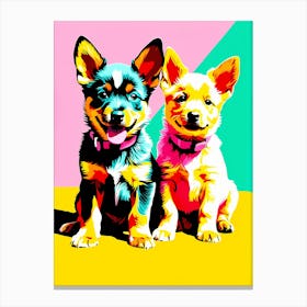 'Australian Cattle Dog Pups' , This Contemporary art brings POP Art and Flat Vector Art Together, Colorful, Home Decor, Kids Room Decor, Animal Art, Puppy Bank - 29th Canvas Print