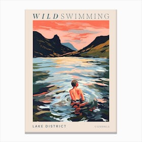 Wild Swimming At Lake District Cumbria 1 Poster Canvas Print