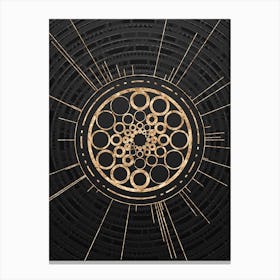 Geometric Glyph Symbol in Gold with Radial Array Lines on Dark Gray n.0214 Canvas Print