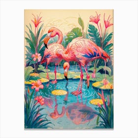 Flamingos In The Pond Canvas Print