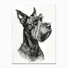 Miniature Schnauzer Dog Black & White Line Sketch 2 Canvas Print