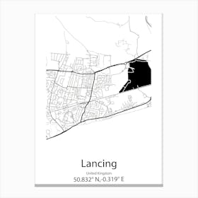 Lancing,United Kingdom Minimalist Map Canvas Print