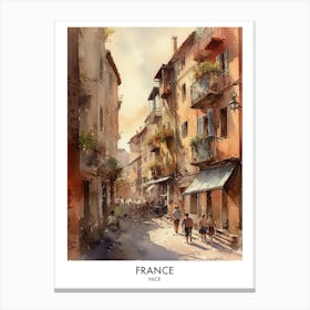 Nice, France 5 Watercolor Travel Poster Canvas Print