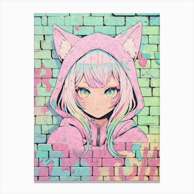 Kawaii Aesthetic Pastel Nekomimi Anime Cat Girl Urban Graffiti Style 1 Canvas Print
