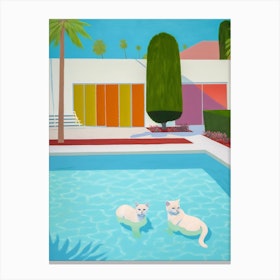 Hockney Inspired Cats In The Pool Canvas Print