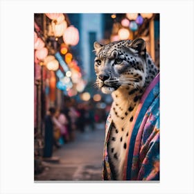 Snow Leopard at a lantern festival Canvas Print