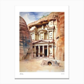 Petra, Jordan 1 Watercolour Travel Poster Canvas Print