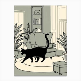 Black Cat In Living Room 1 Canvas Print