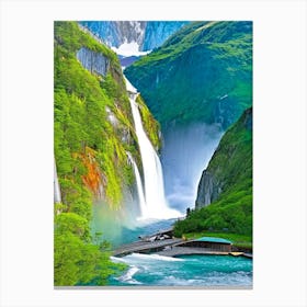 Nærøyfjord Waterfalls, Norway Majestic, Beautiful & Classic (3) Canvas Print