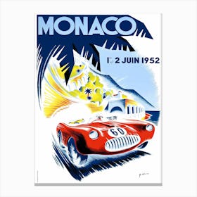 1952 Monaco Grand Prix Automobile Race Poster Canvas Print