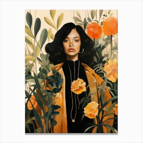 Black Woman In Flowers Canvas Print