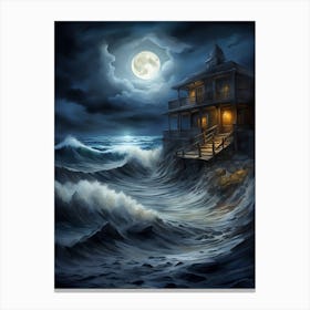 House On The Beach Waves Storm Canvas Print