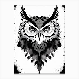 Owl Black And White Ink Blot 2 Canvas Print