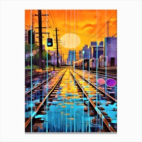 Urban Industrial - Train Tracks In The Rain Canvas Print